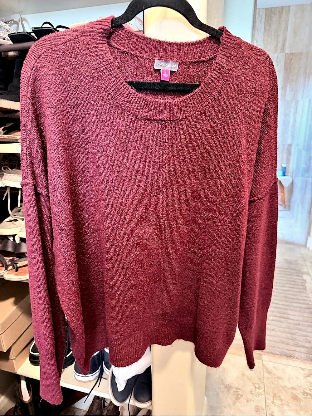 Vince Camuto Crew Neck Long Sleeve Extended Shoulder Seamed Cozy Statement